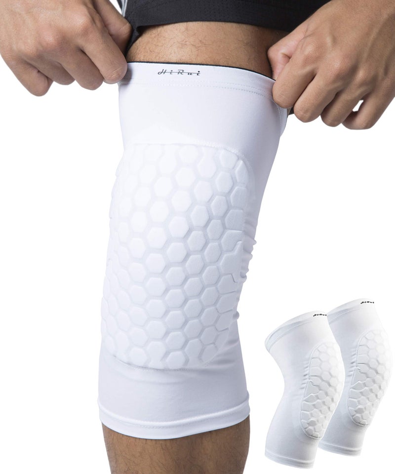 HiRui Knee Pads for Kids Youth Adult, Basketball Baseball Knee Brace Knee Support, Collision Avoidance Kneepad Compression Knee Sleeve for Volleyball Football Cycling Running-1Pair (White, M) - Image 1